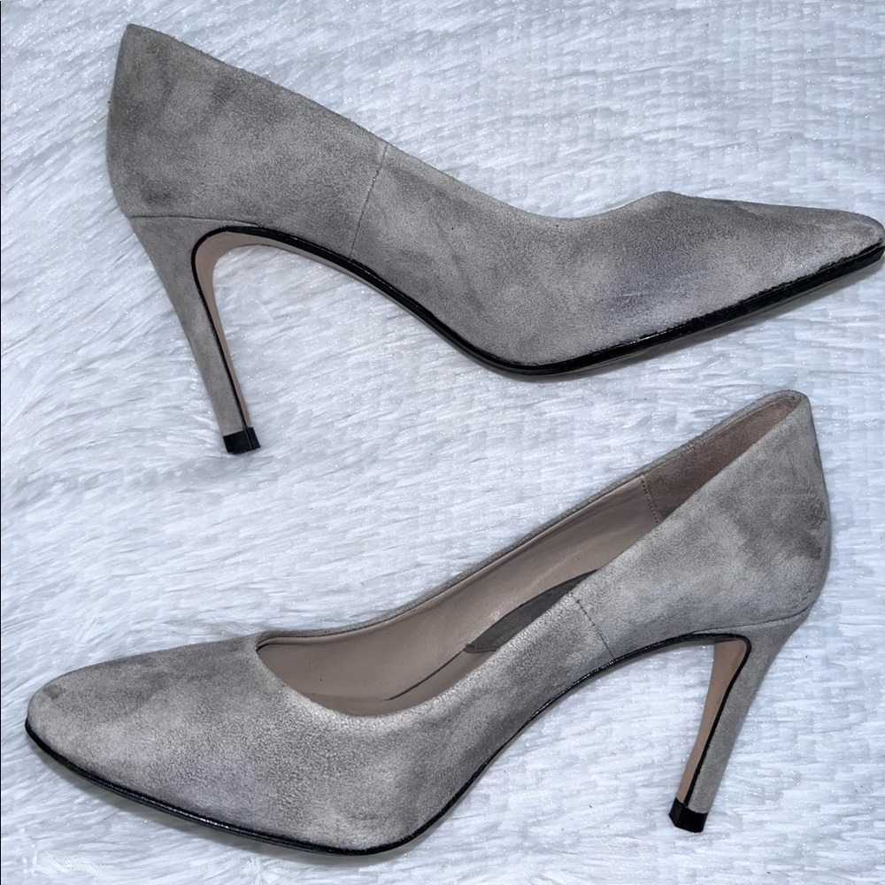 ZARA Basic Grey Suede Rounded Point Toe Heels Pum… - image 5